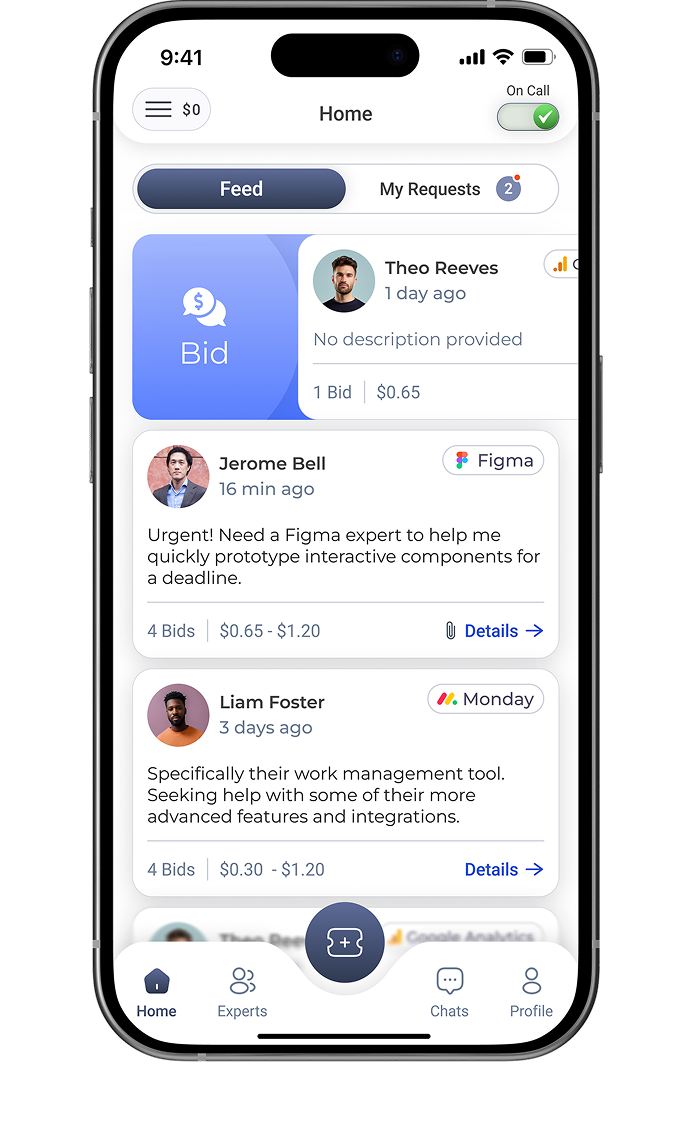 Personalized feed of coaching requests matched to skills